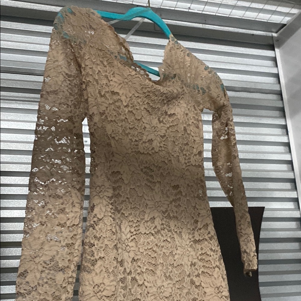 Fashion Nova Tan Long Sleeve Bodycon Dress